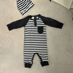 Monica + Andy Striped Baby Onesie and Hat Set, with organic cotton, 3-6 months